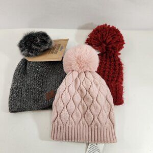 Beanie Pom Pom Lot Chaos Pricilla Pink Giftcraft Red Northern Comfort Gray NWT